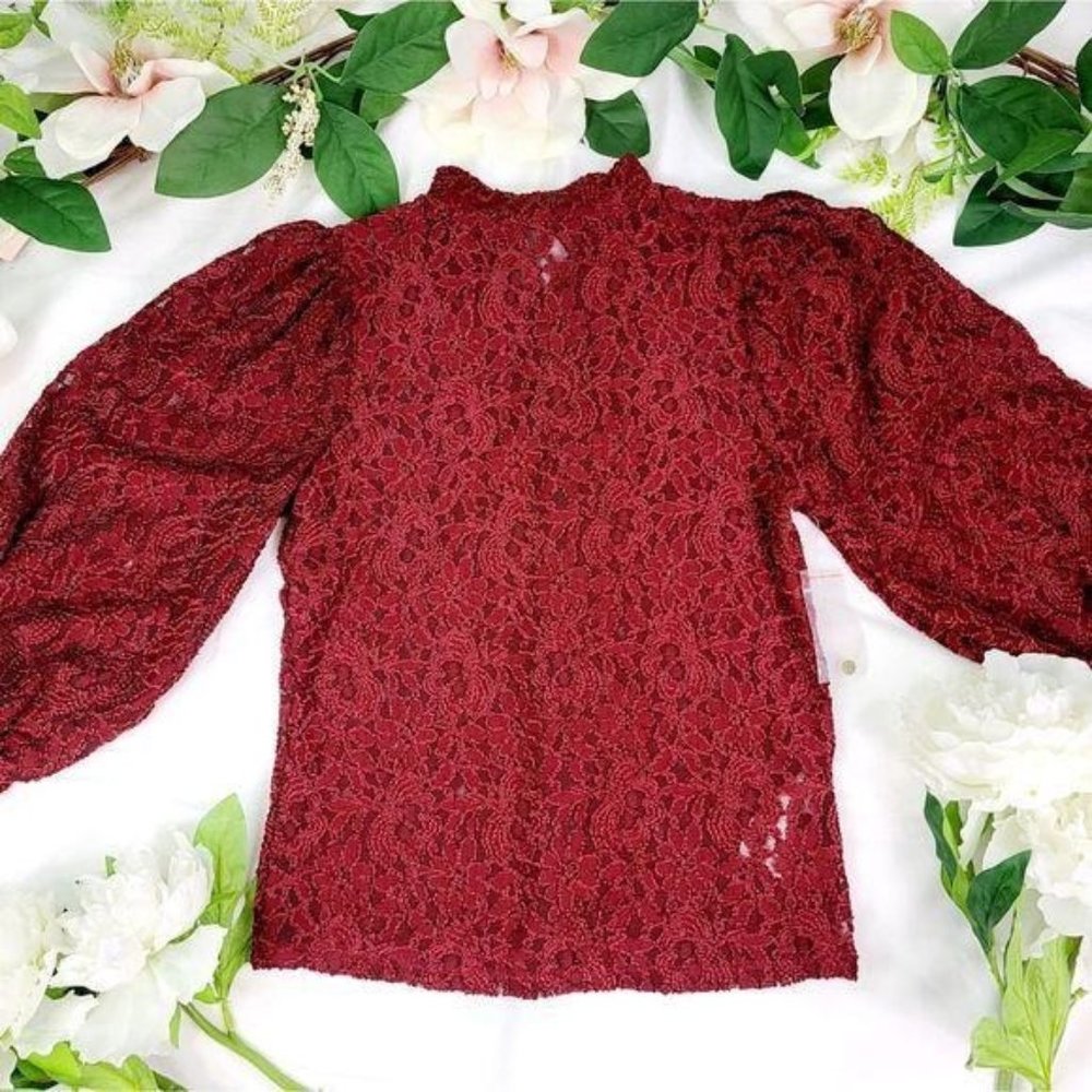 Free People Maroon Highneck Lace…